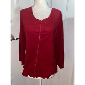 Kate Landry Red 3/4 Sleeve Blouse Top Sz L Large